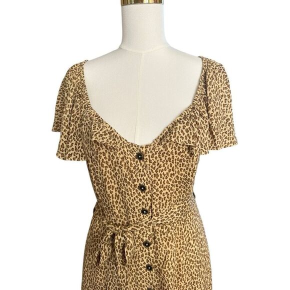 Anthropologie Bolano cheetah print midi dress with a button-down front and tie w - Picture 3 of 12